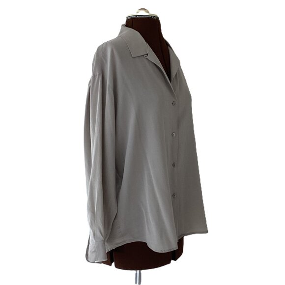 Calvin Klein Taupe Silk Button Front Blouse - Picture 5 of 7